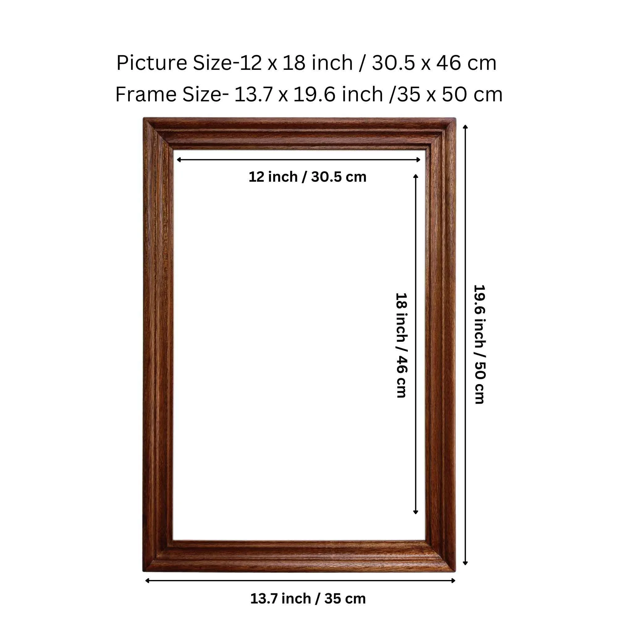 "Handcrafted Brown Wooden Photo Frame with Natural Grains", Display 12 x 18 inch, A3 Size Clove Brown)