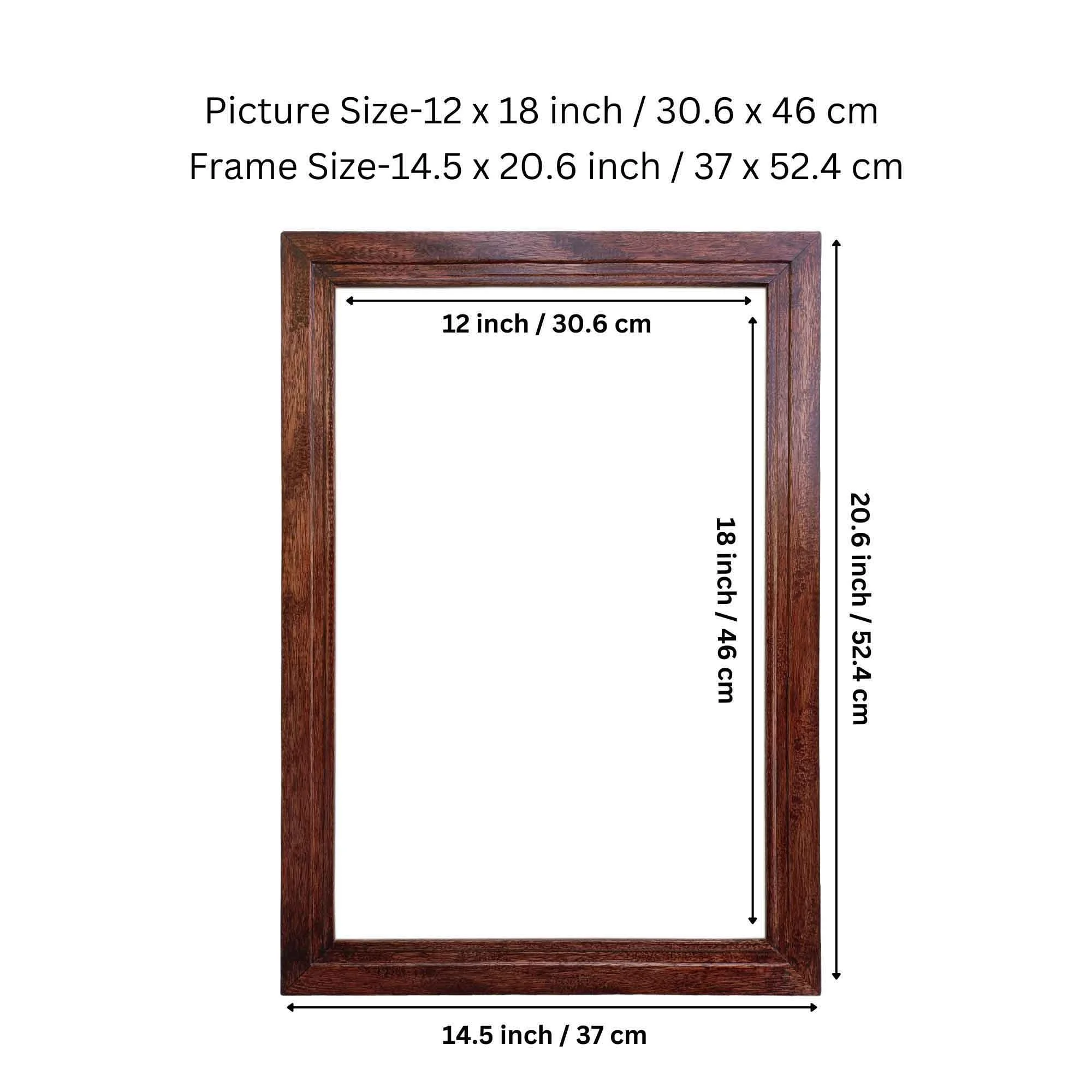 Handmade Wooden Vintage Rosewood Photo Frame, 12x18-inch Display for All Artworks, Pictures, Home, Office, and Wall Décor - Handcrafted Vintage Style Frame, A3 Size Display